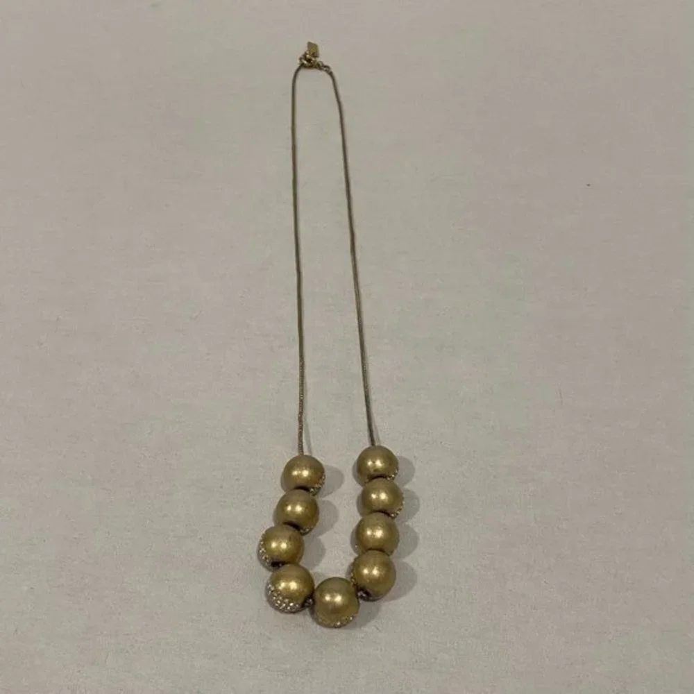 Madewell 1937 Gold Tone Long Necklace with Rhinestone Large Gold Tone Beads - Picture 7 of 7